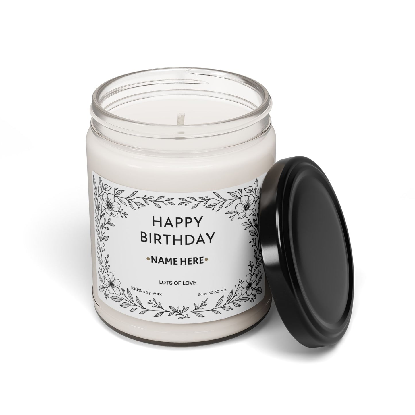Personalized Birthday Scented Soy Candle, Gift for Her, Candle Gift with Name for Her Friend Sister Mum Nanny Add Your Custom Text