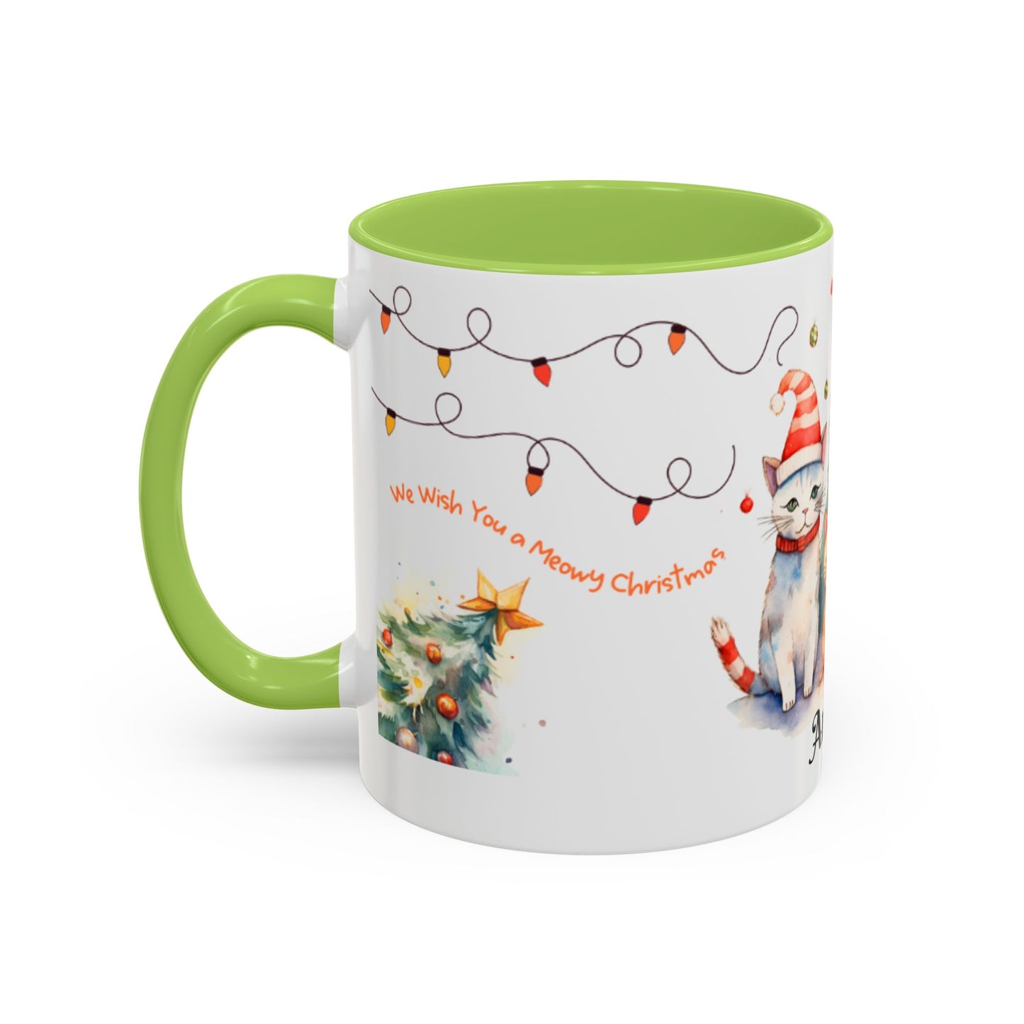 Personalized Festive Cat Accent Coffee Mug, Holiday, Christmas, Unique Gift, Home Decor, Cute Cat Lovers, Christmas Day Gift