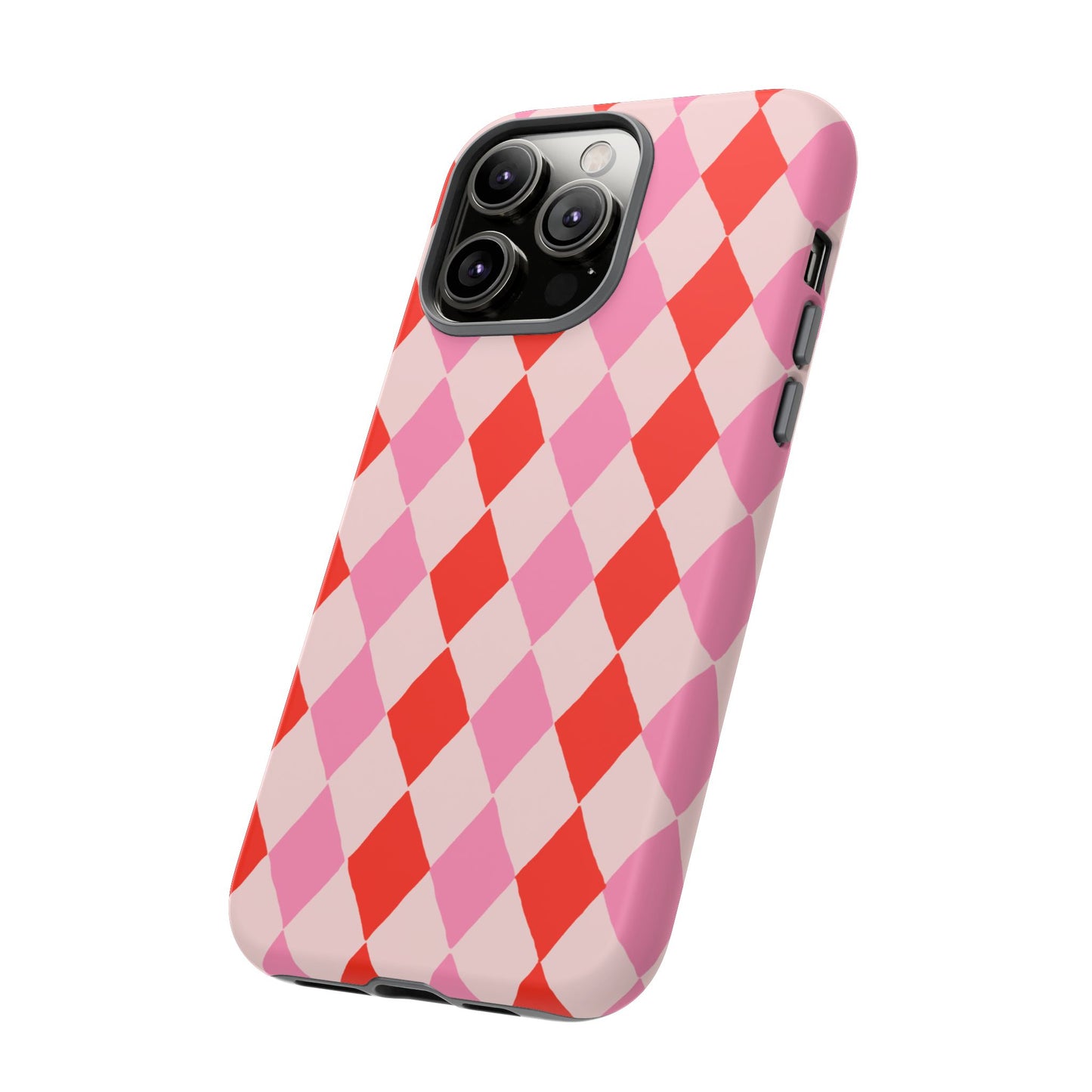 Tough Cases with Red Pink Diamonds, Retro Checkerboard iPhone Case And Samsung Case, Slim Fit Phone Case, Stylish Gift