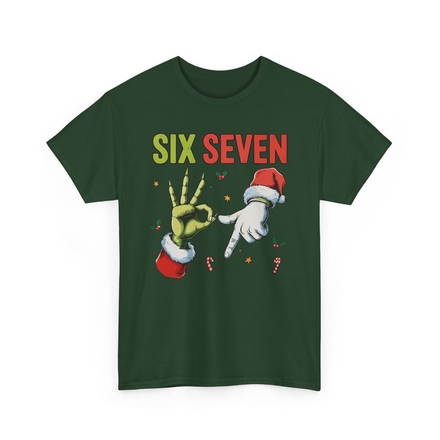 Funny "Six Seven" Christmas Shirt  Grinch Hand & Santa Hand Graphic Tee | Holiday Humor T-Shirt | Unisex Christmas Gift for Men Women