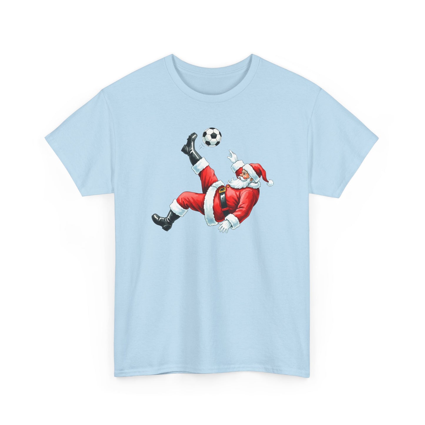 Santa Soccer Heavy Cotton Tee, Fun Holiday Shirt, Christmas Party, Gift for Him/Her, Festive Clothing, Casual Wear, Gift for her
