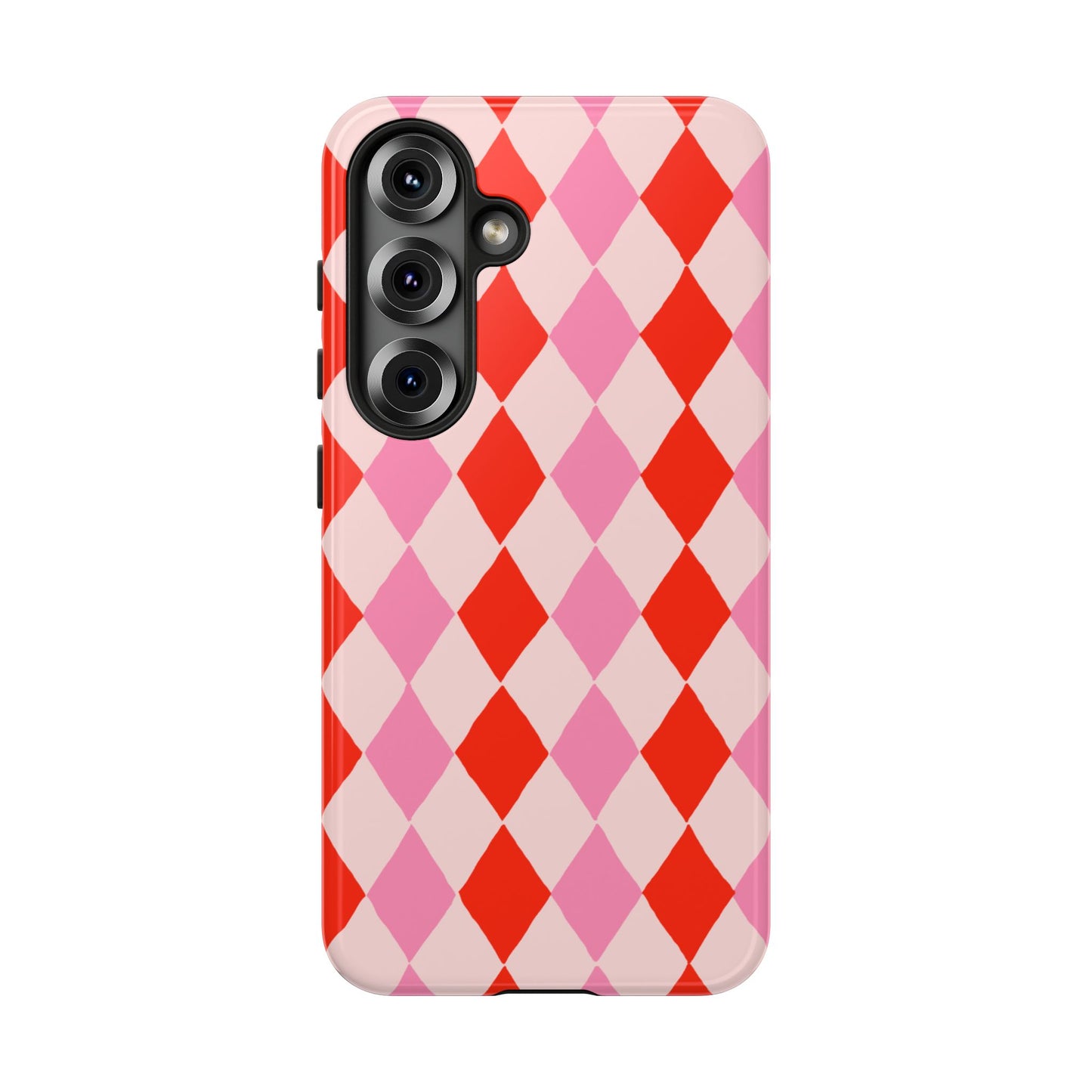 Tough Cases with Red Pink Diamonds, Retro Checkerboard iPhone Case And Samsung Case, Slim Fit Phone Case, Stylish Gift
