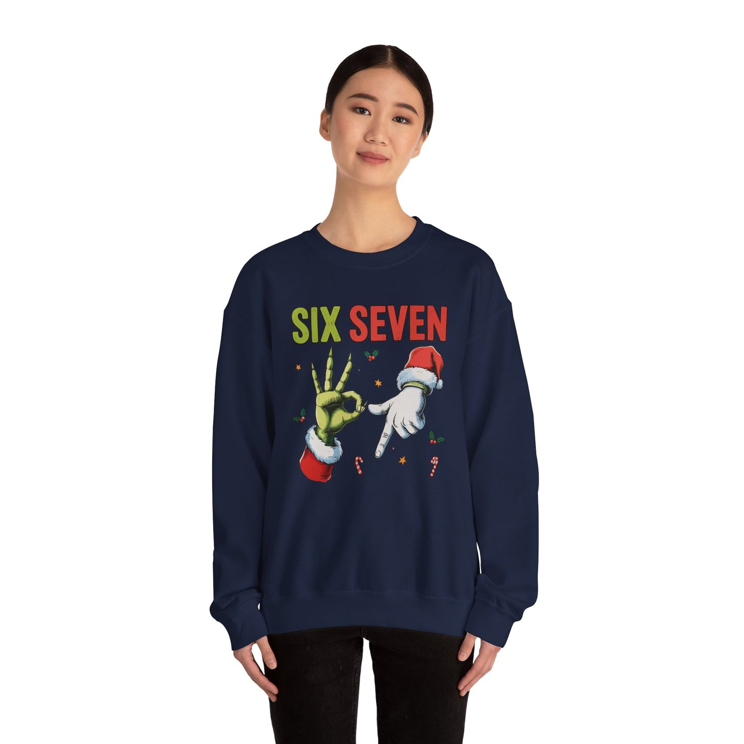 Funny Six Seven Christmas Sweatshirt | Santa Hands Holiday Crewneck | Cozy Pink Christmas Sweater for Men Women | Festive Holiday Gift