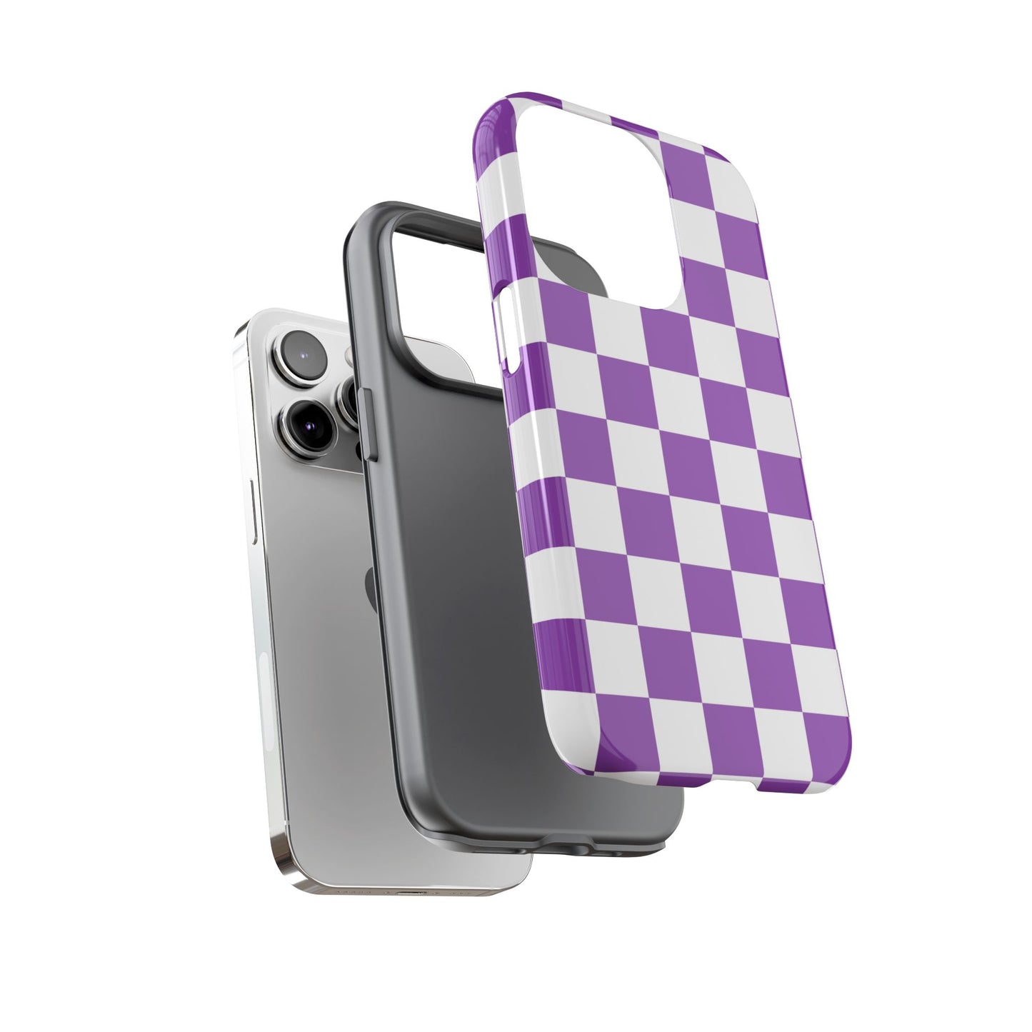 Purple Checkered Phone Case,  iPhone 17 Pro, 17, 16, 15, 14, 13, 12, 11, X, XR, XS MAX, Trendy Gift for Friends, Accessory for Occasions