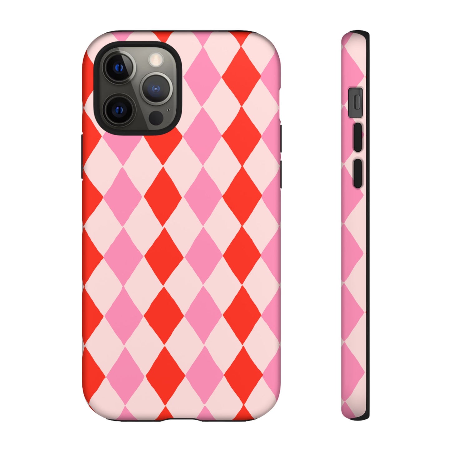 Tough Cases with Red Pink Diamonds, Retro Checkerboard iPhone Case And Samsung Case, Slim Fit Phone Case, Stylish Gift