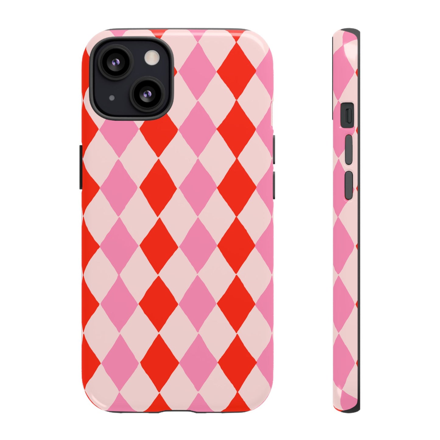 Tough Cases with Red Pink Diamonds, Retro Checkerboard iPhone Case And Samsung Case, Slim Fit Phone Case, Stylish Gift