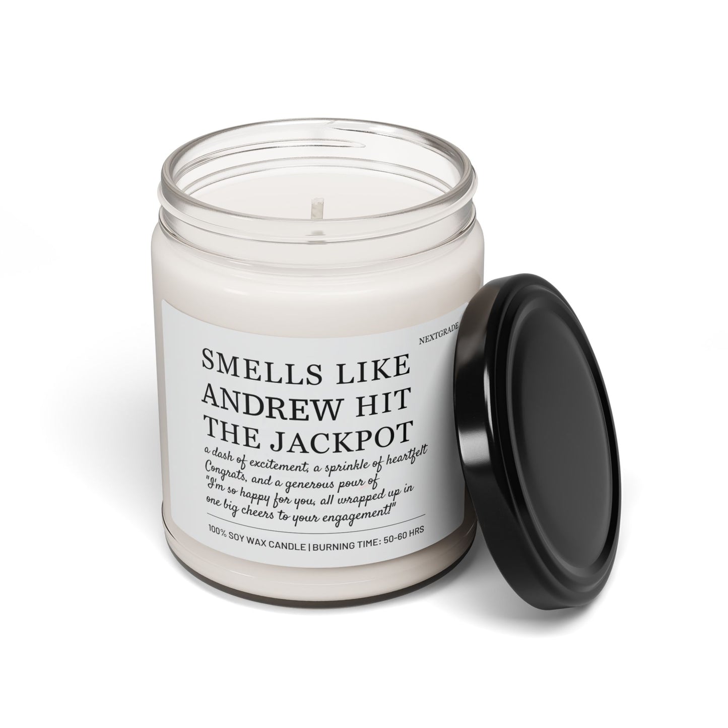 Personalized Scented Soy Candle, Smells Like Andrew Hit The Jackpot, Engagement Gift, Home Fragrance, Spa Relaxation, Birthday Present