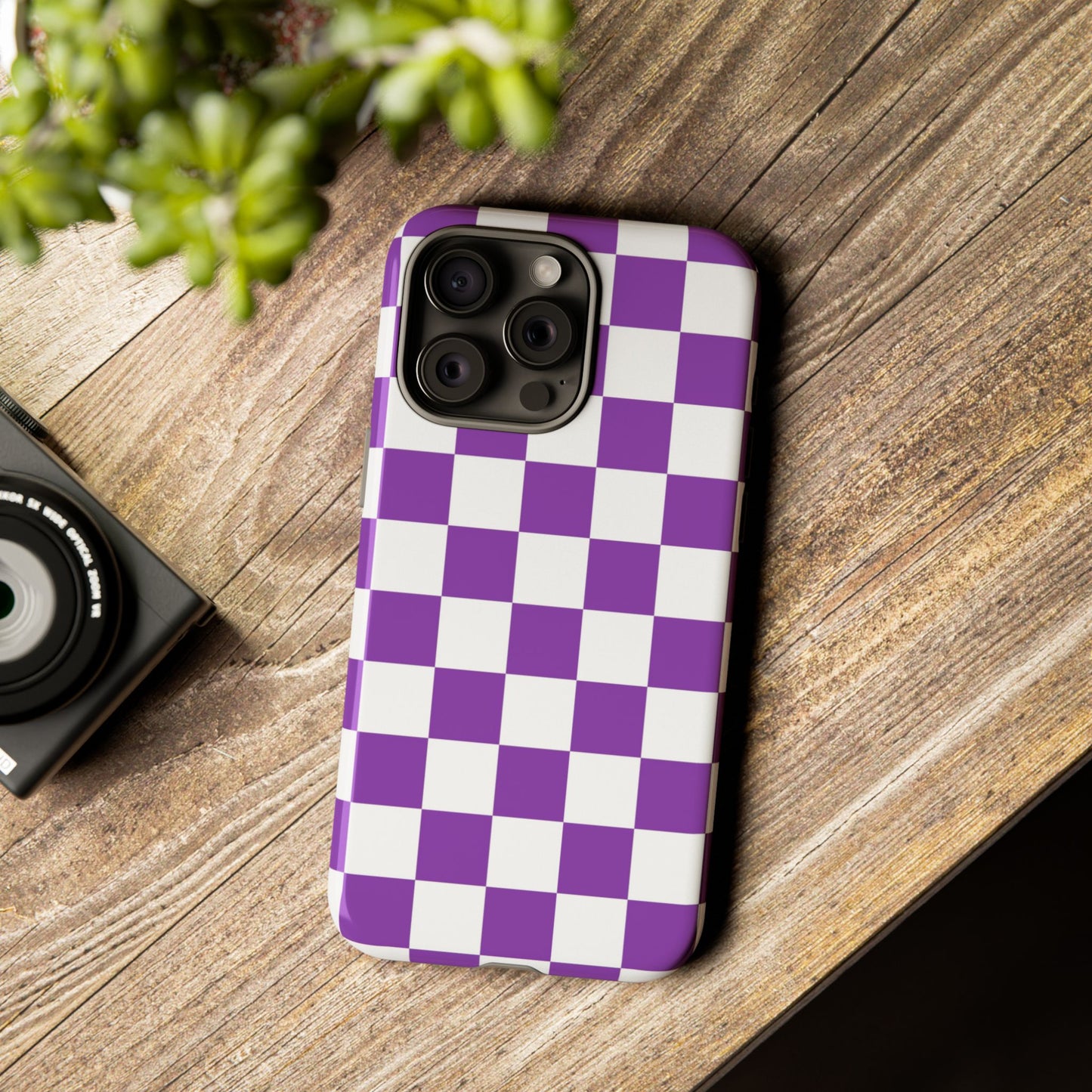 Purple Checkered Phone Case,  iPhone 17 Pro, 17, 16, 15, 14, 13, 12, 11, X, XR, XS MAX, Trendy Gift for Friends, Accessory for Occasions