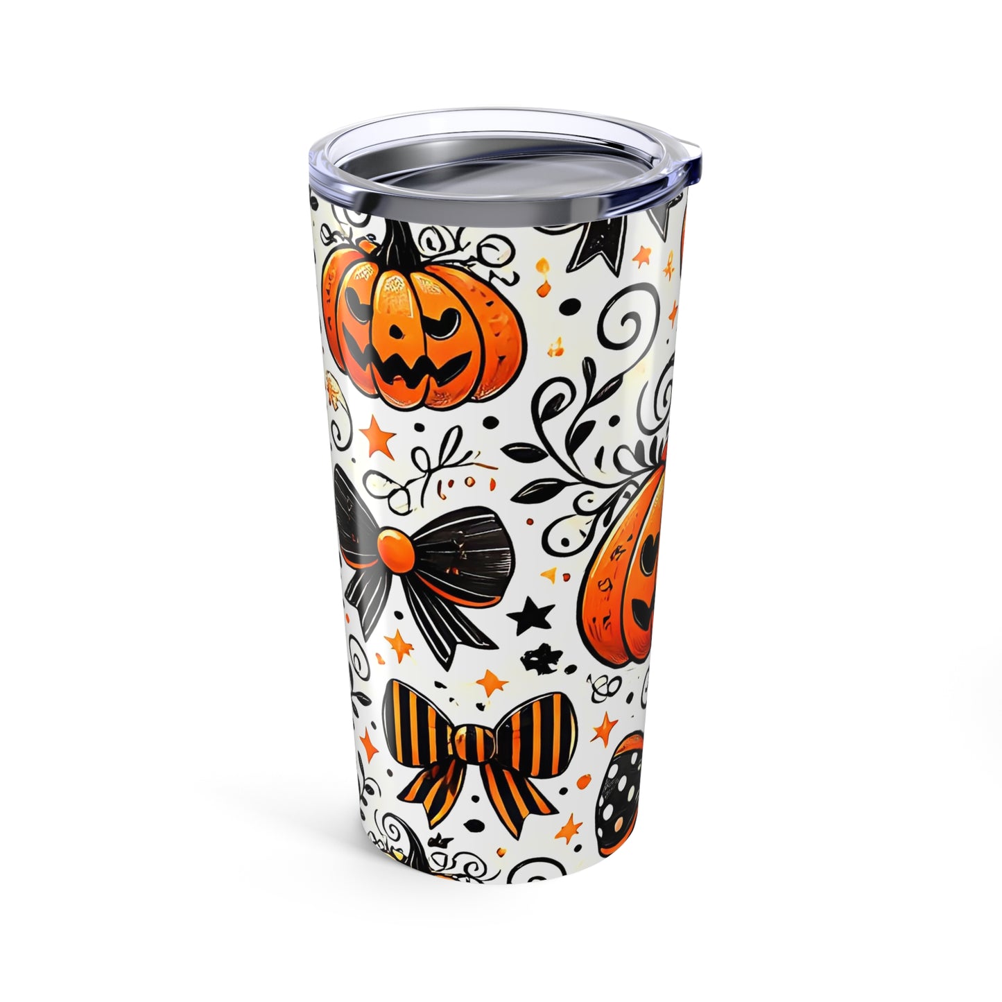 Halloween Themed Tumbler, Fun Fall Drinkware, Pumpkin and Bow Design, Perfect for Parties and Gifting, Seasonal Decor