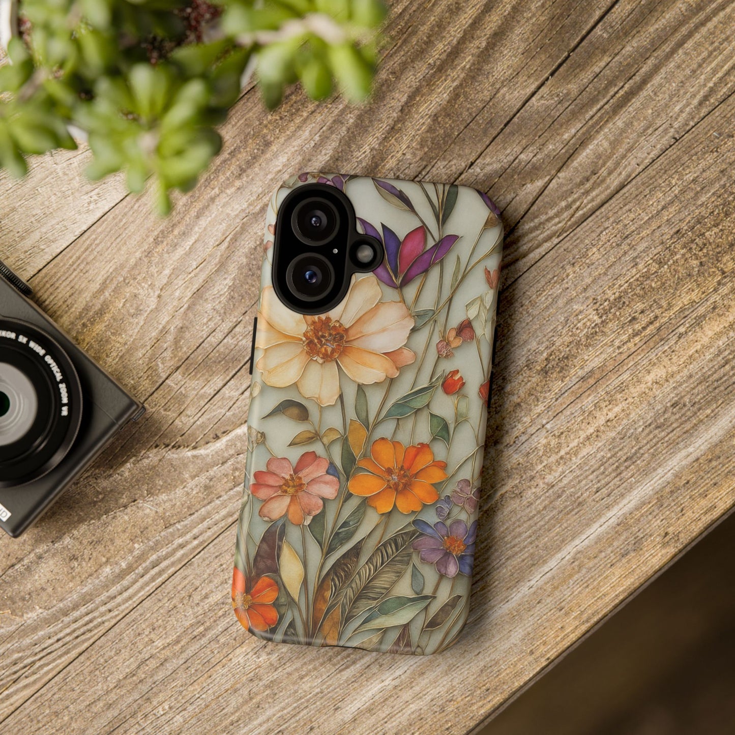 Phone case For iPhone & Samsung, Wildflower Mosaic MagSafe iPhone Case: Botanical Floral Design iPhone