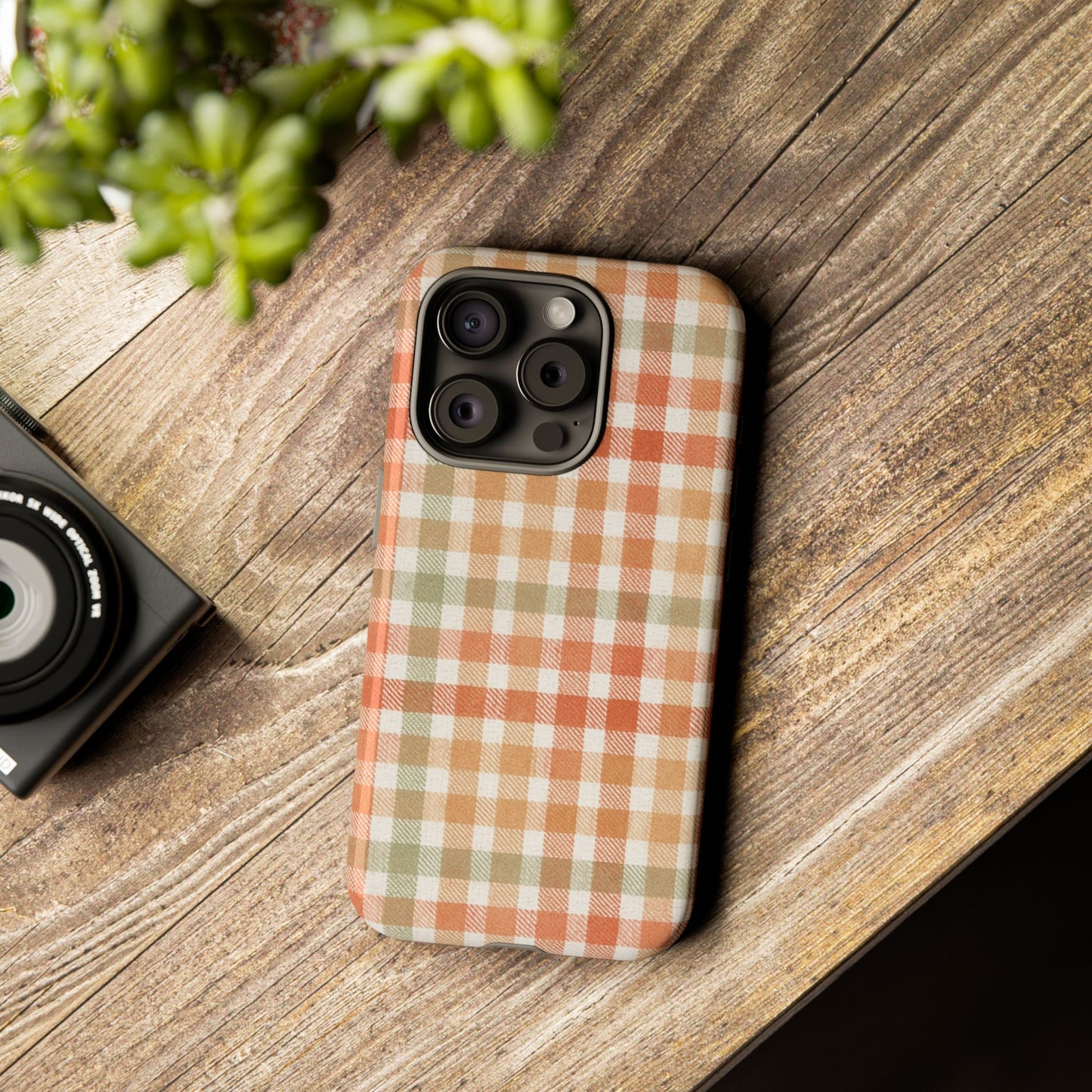 Boho Checkered Phone Case | Neutral Aesthetic Plaid Case | Retro Minimalist Check Design | iPhone Cover | Samsung Cover