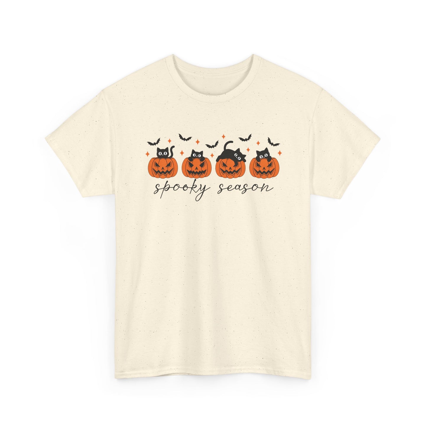Spooky Season Unisex Heavy Cotton Tee, Halloween Shirt, Fall Apparel, Pumpkin T-Shirt, Cat Lover Gift, Pumpkin Tee