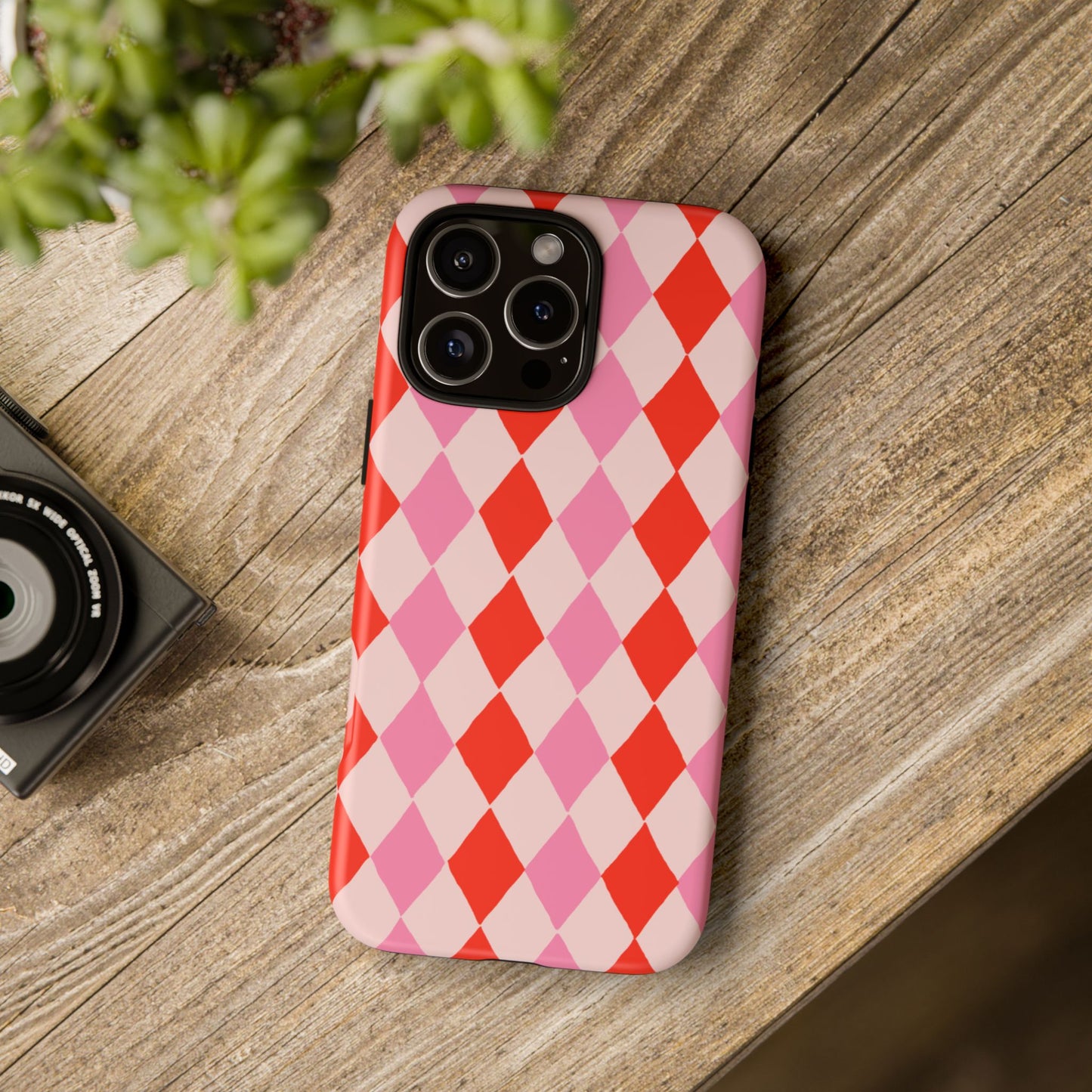 Tough Cases with Red Pink Diamonds, Retro Checkerboard iPhone Case And Samsung Case, Slim Fit Phone Case, Stylish Gift