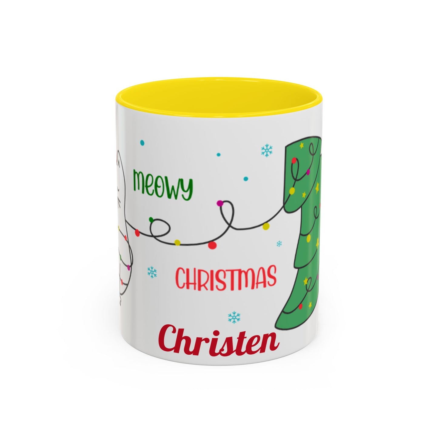 Personalized Meowy Christmas Accent Mug, Funny Holiday Coffee Cup, Cat Lover Gift, Festive Drinkware, Christmas Decor, Personalized Mug