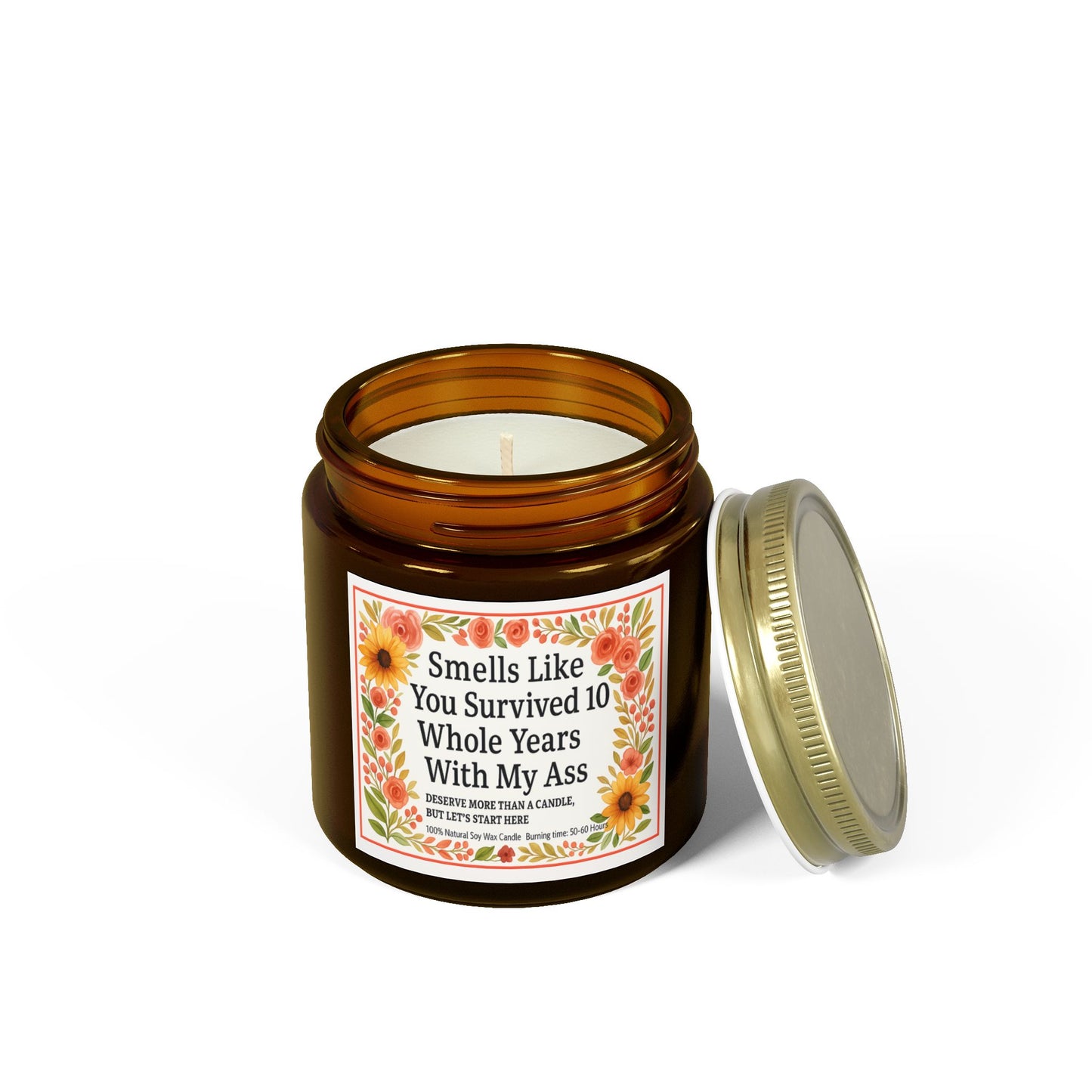 Scented Candles, Funny Gift For Partner, Smells Like You Survived 10 Whole Years, Coconut Apricot Wax Candle, Anniversary Gift, Birthday