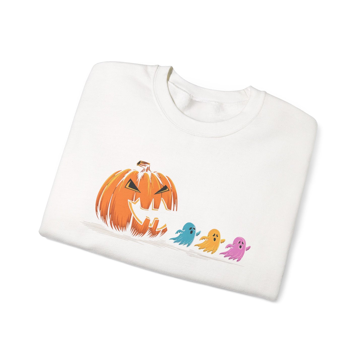 Halloween Ghost & Pumpkin Crewneck Sweatshirt, Unisex Fall Apparel, Cozy Sweatshirt, Halloween Gift, Seasonal Fashion