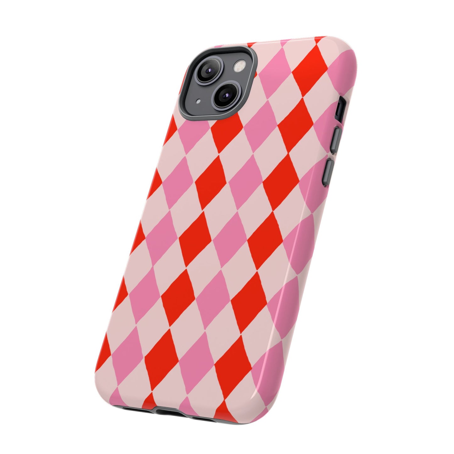 Tough Cases with Red Pink Diamonds, Retro Checkerboard iPhone Case And Samsung Case, Slim Fit Phone Case, Stylish Gift