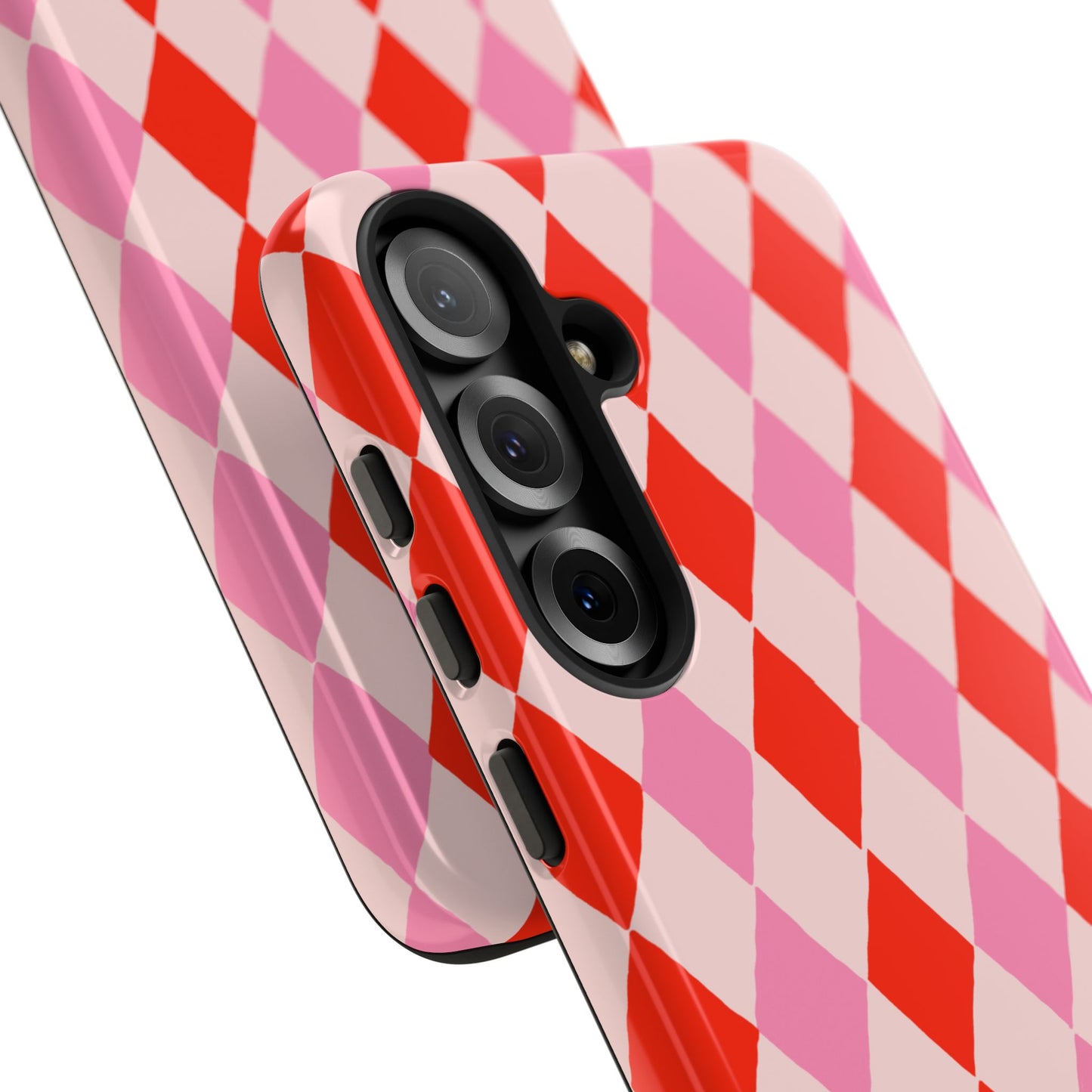 Tough Cases with Red Pink Diamonds, Retro Checkerboard iPhone Case And Samsung Case, Slim Fit Phone Case, Stylish Gift