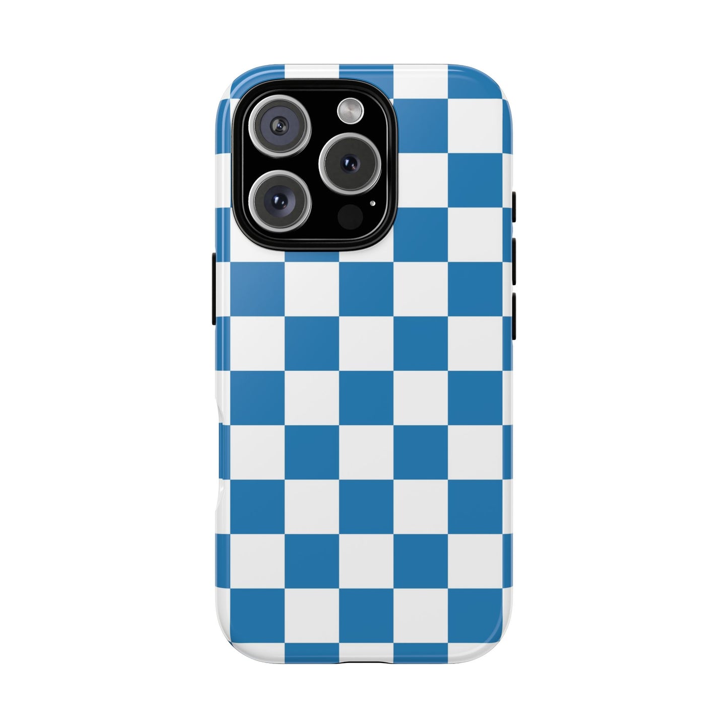 Checkered Phone Case, iPhone 17 Pro, 17, 16, 15, 14, 13, 12, 11, X, XR, XS MAX, Smartphone Cover, Blue and White Mobile Protector
