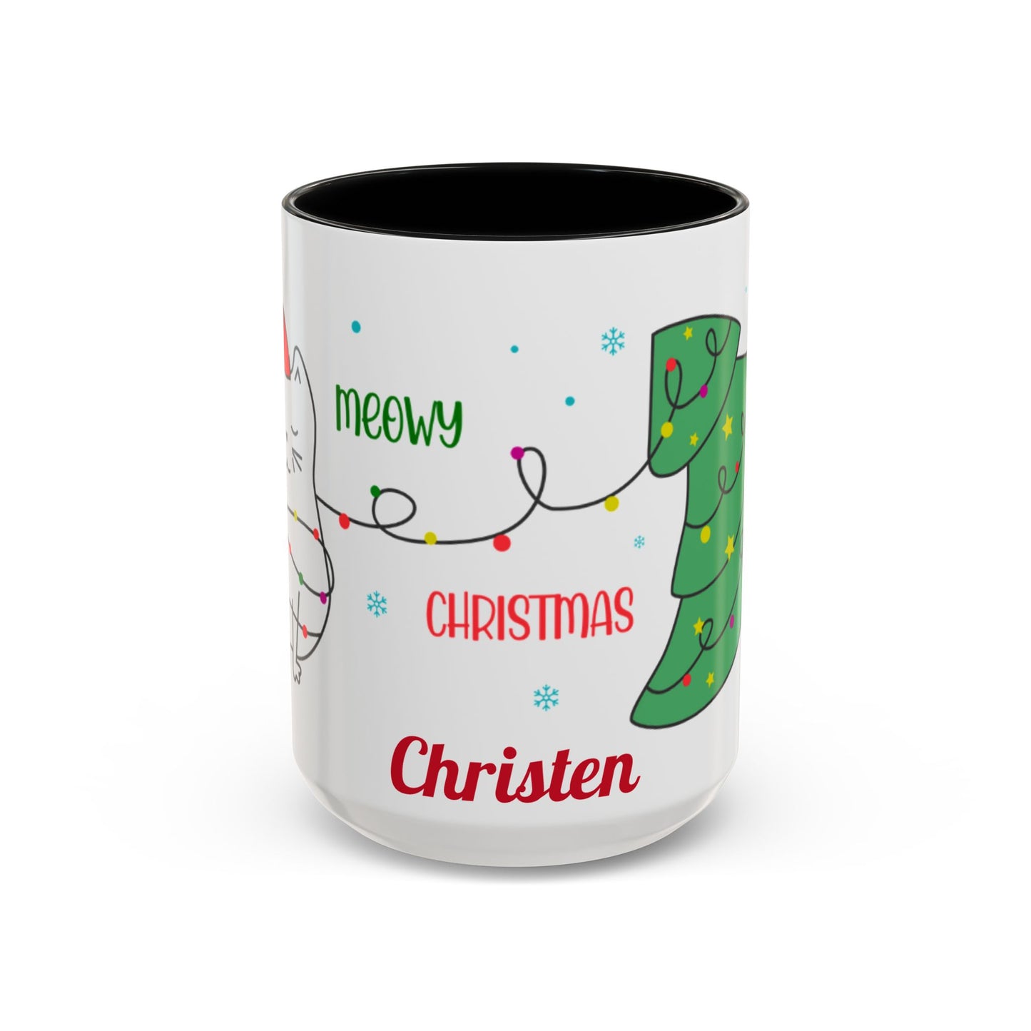 Personalized Meowy Christmas Accent Mug, Funny Holiday Coffee Cup, Cat Lover Gift, Festive Drinkware, Christmas Decor, Personalized Mug