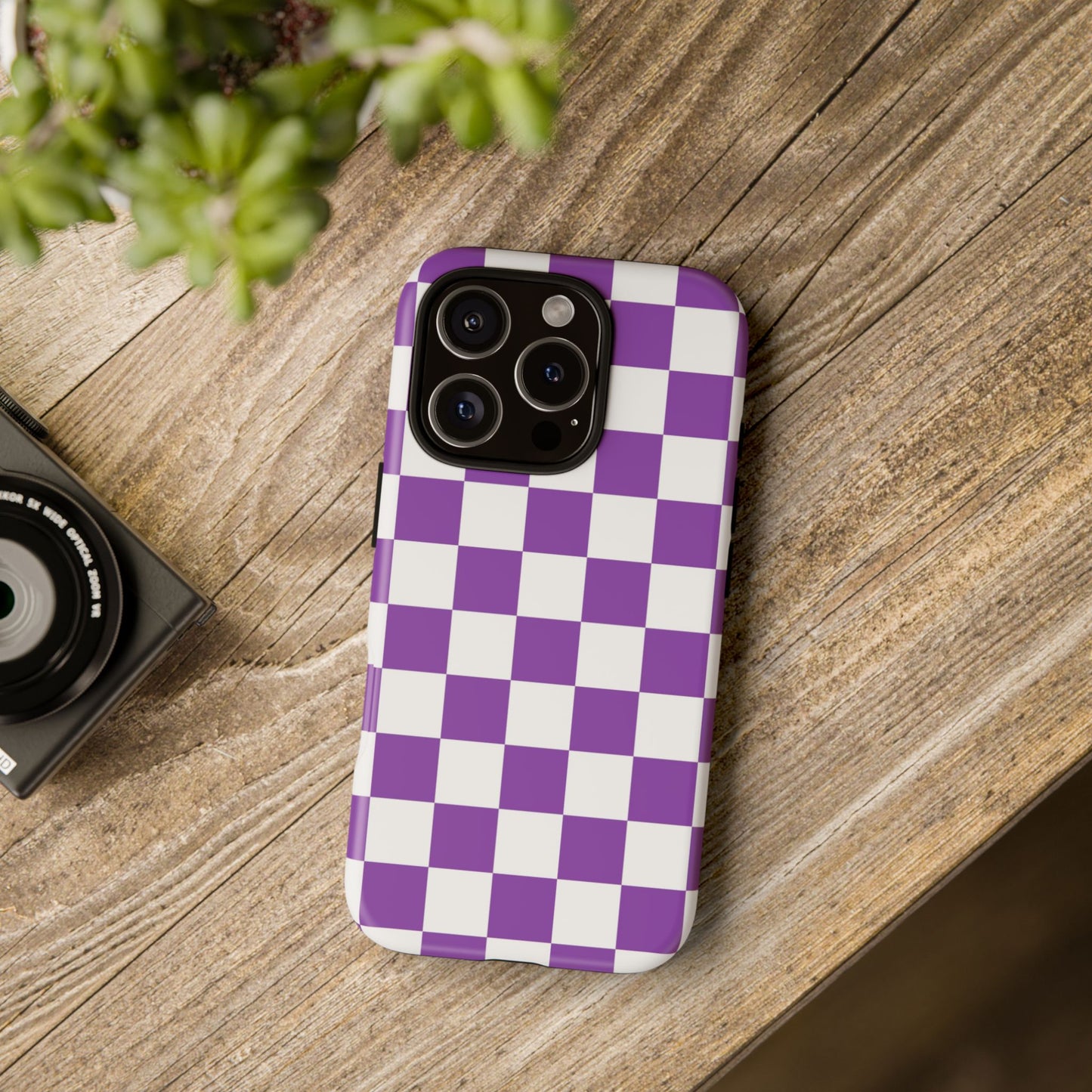 Purple Checkered Phone Case,  iPhone 17 Pro, 17, 16, 15, 14, 13, 12, 11, X, XR, XS MAX, Trendy Gift for Friends, Accessory for Occasions