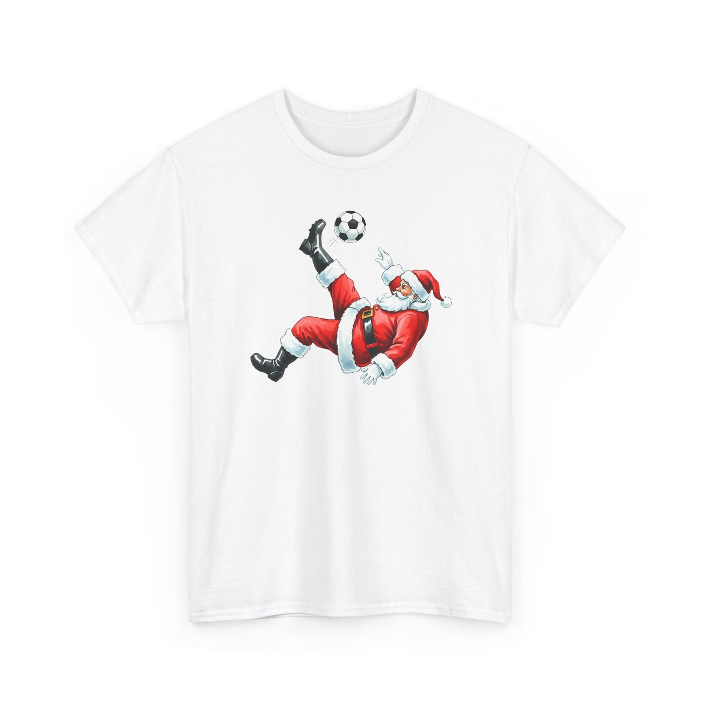 Santa Soccer Heavy Cotton Tee, Fun Holiday Shirt, Christmas Party, Gift for Him/Her, Festive Clothing, Casual Wear, Gift for her