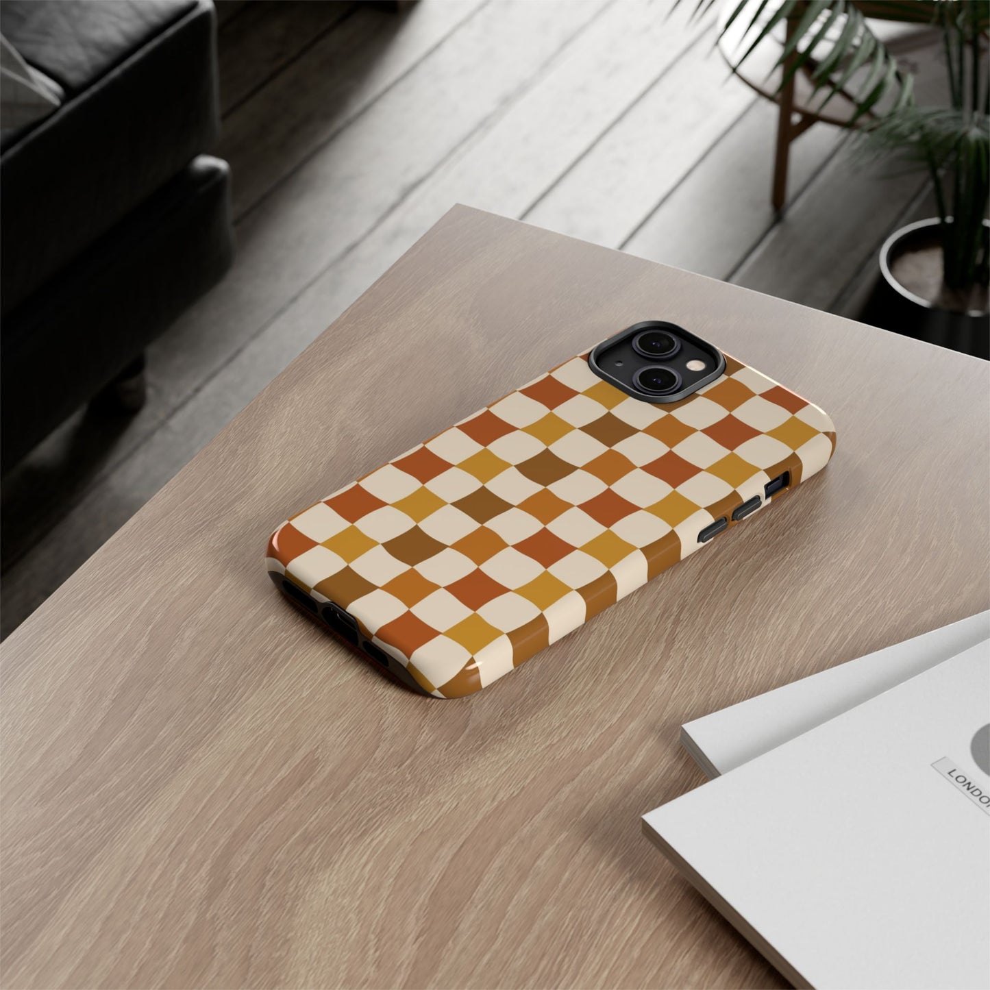 Boho Checked Phone Case, Checkerboard Design, Durable Protection, Phone Cover, Phone case For iPhone and Samsung, Trendy Phone Cover
