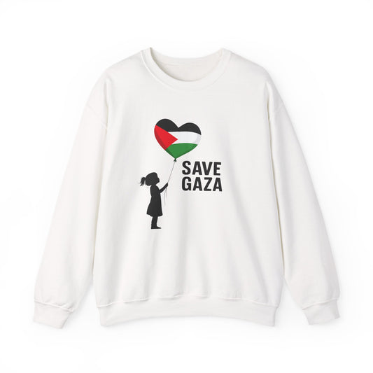 Save Gaza Crewneck Sweatshirt, Protest Apparel, Activist Fashion, Unisex Heavy Blend, Gift for Human Rights Advocates