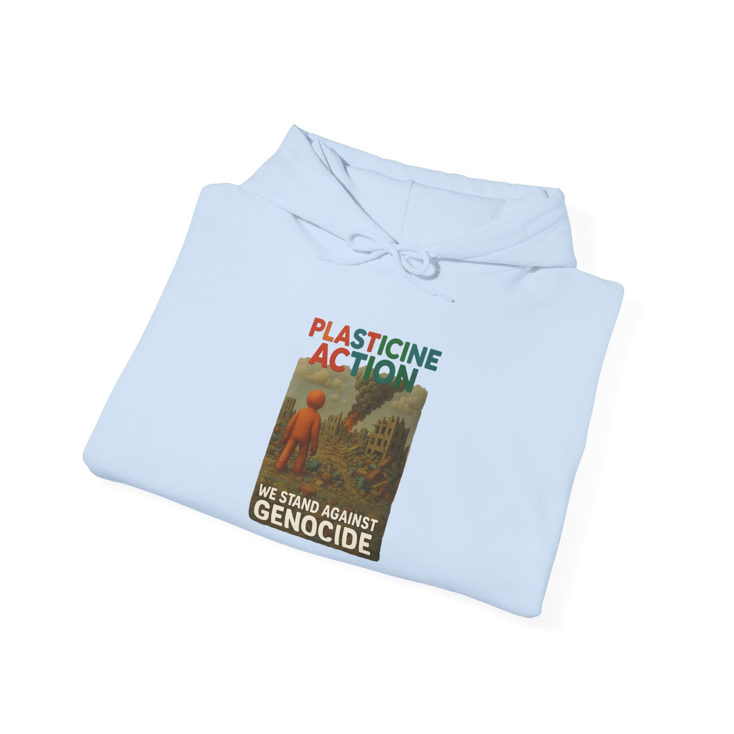 PLASTICINE ACTION Hoodie Palestine Anti Genocide hoodie Clay Art Gaza Protest Tee Human Rights Activist Gift Handmade Style Human Billboard