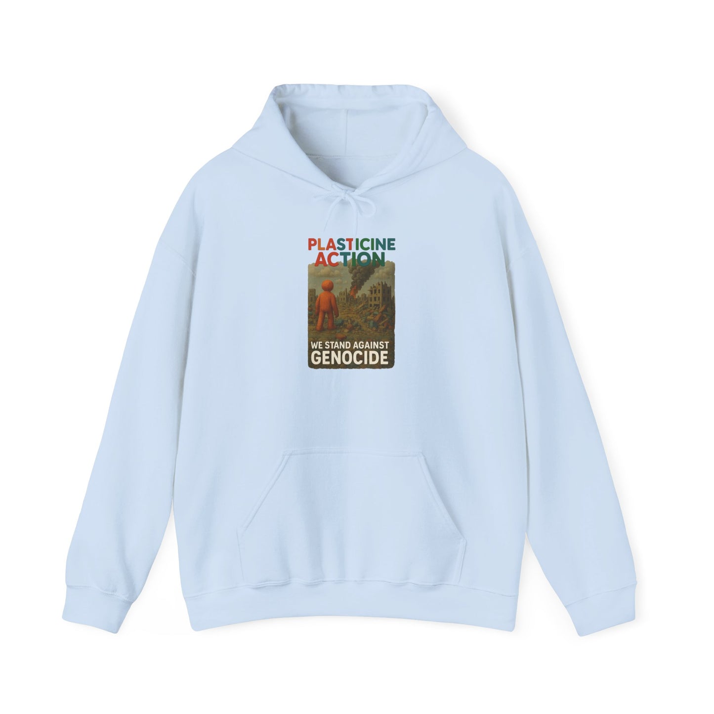 PLASTICINE ACTION Hoodie Palestine Anti Genocide hoodie Clay Art Gaza Protest Tee Human Rights Activist Gift Handmade Style Human Billboard