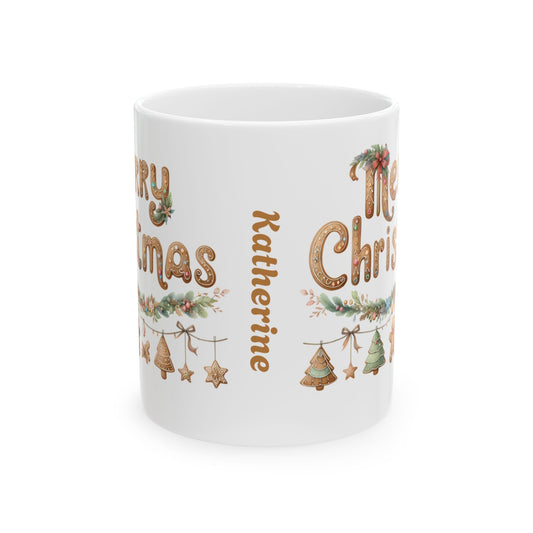 Personalized Christmas Ceramic Mug, Holiday Gift, Merry Christmas Coffee Cup, Customizable Mug for Christmas, Festive Holiday Drinkware