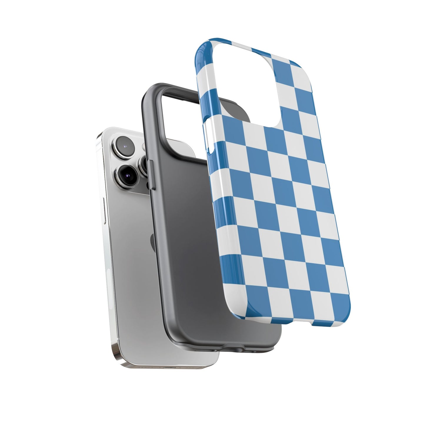 Checkered Phone Case, iPhone 17 Pro, 17, 16, 15, 14, 13, 12, 11, X, XR, XS MAX, Smartphone Cover, Blue and White Mobile Protector