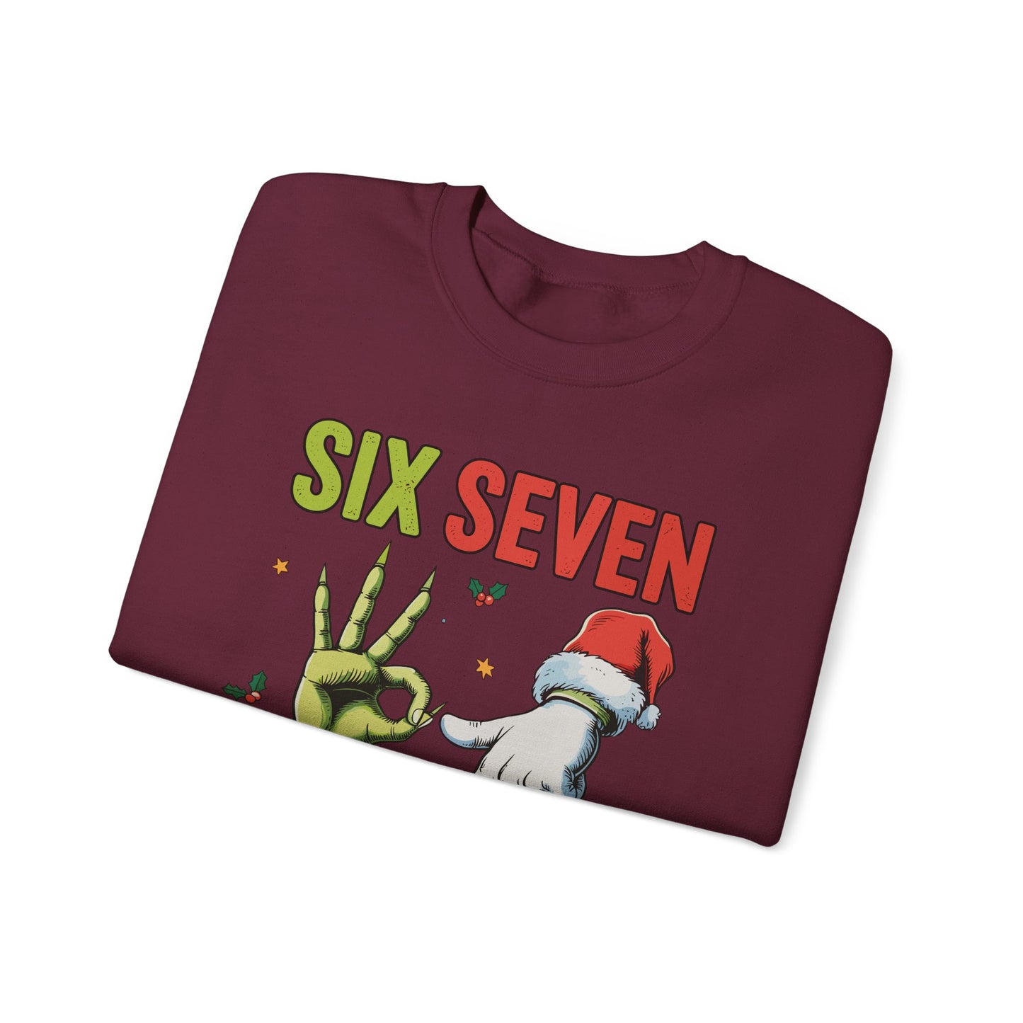 Funny Six Seven Christmas Sweatshirt | Santa Hands Holiday Crewneck | Cozy Pink Christmas Sweater for Men Women | Festive Holiday Gift