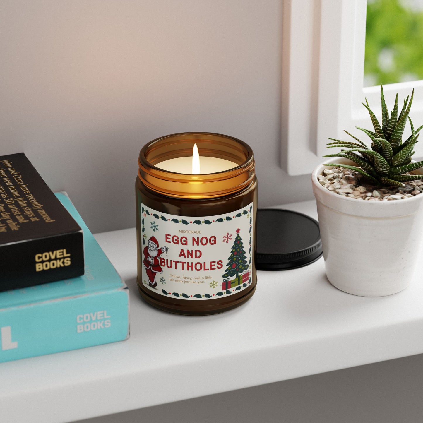 Egg Nog and Buttholes Candle Funny Christmas Candle for Friends Coworkers | Holiday Gag Gift, Premium Soy Wax Amber Jar Candle