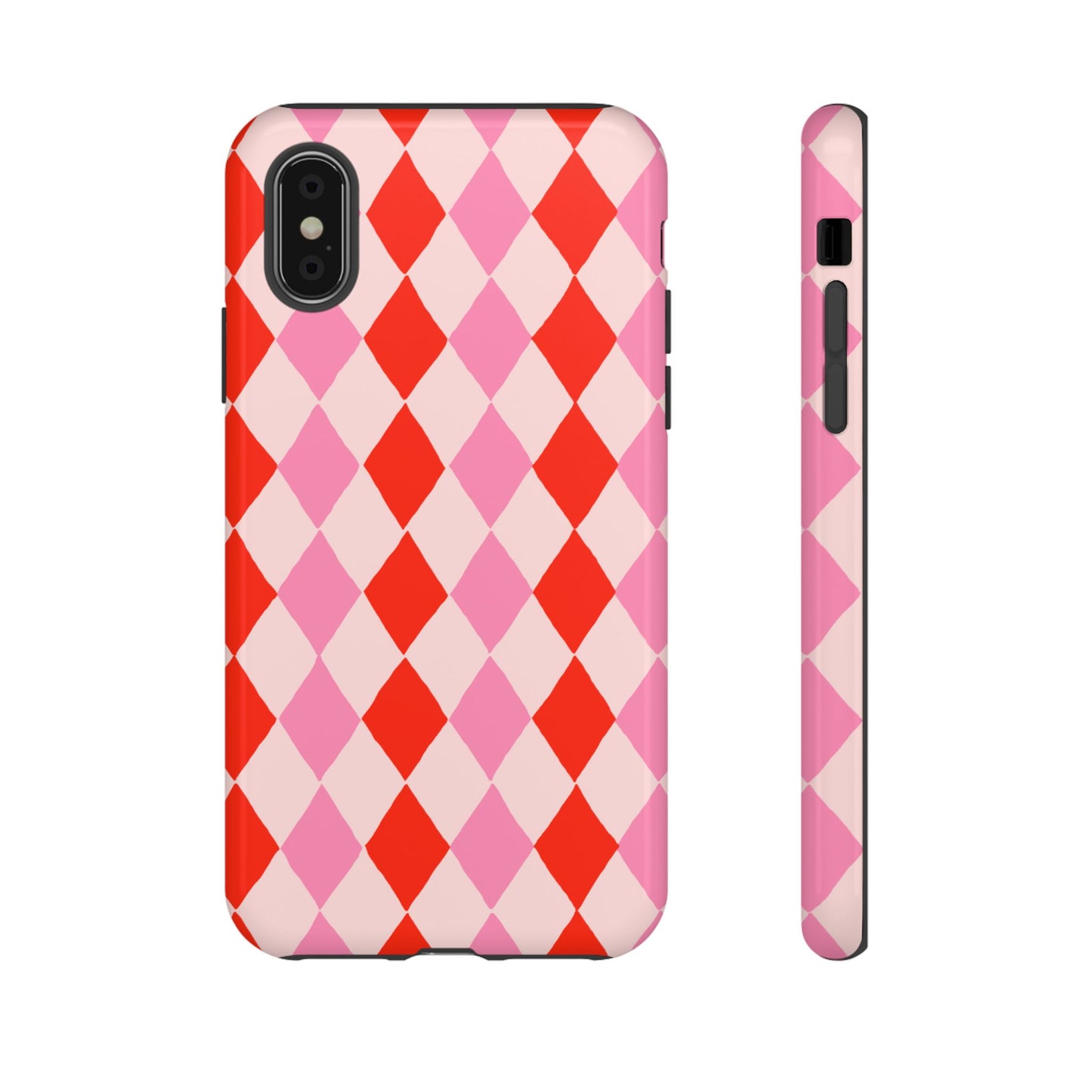 Tough Cases with Red Pink Diamonds, Retro Checkerboard iPhone Case And Samsung Case, Slim Fit Phone Case, Stylish Gift