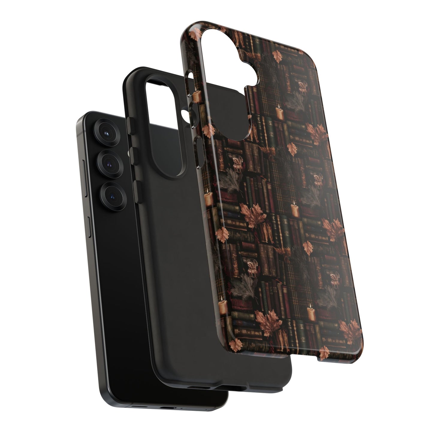 Gothic Phone Case Dark Academia Literary iPhone Samsung Cover with Books & Flowers, Phone case