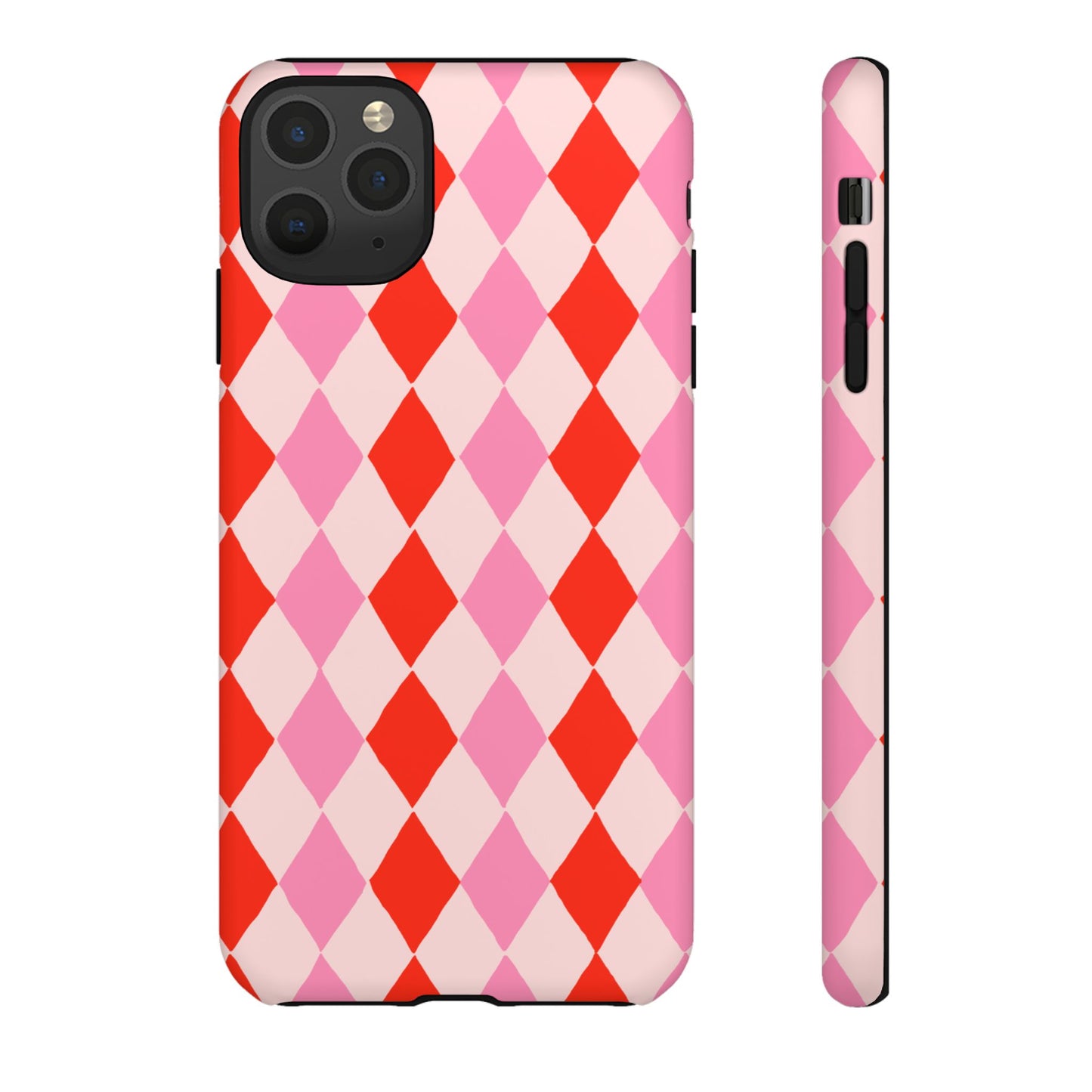 Tough Cases with Red Pink Diamonds, Retro Checkerboard iPhone Case And Samsung Case, Slim Fit Phone Case, Stylish Gift