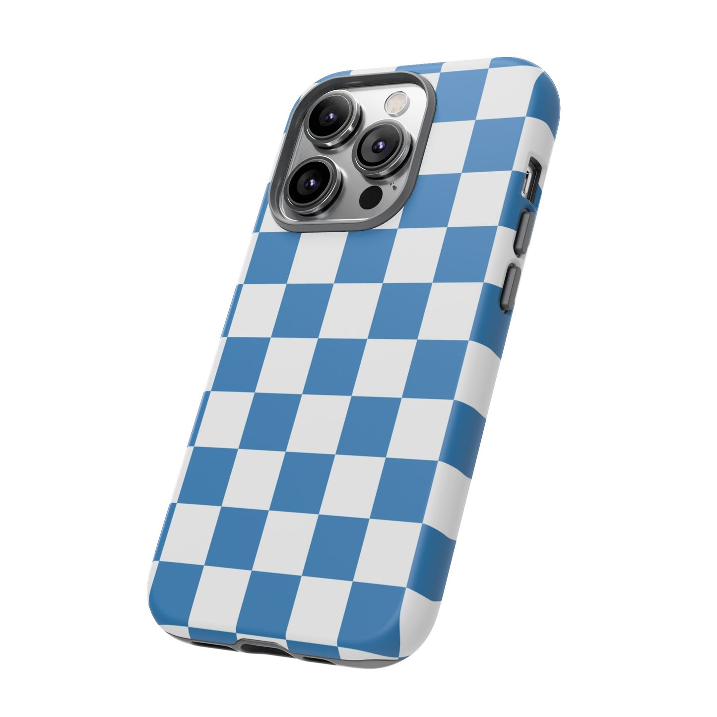 Checkered Phone Case, iPhone 17 Pro, 17, 16, 15, 14, 13, 12, 11, X, XR, XS MAX, Smartphone Cover, Blue and White Mobile Protector