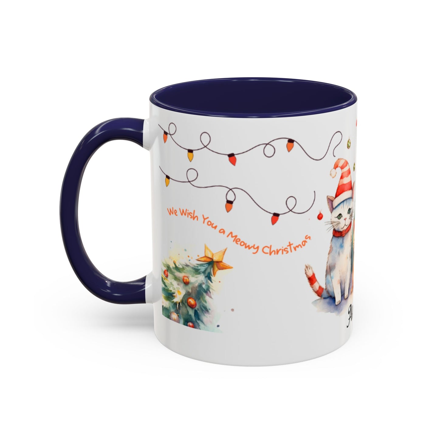 Personalized Festive Cat Accent Coffee Mug, Holiday, Christmas, Unique Gift, Home Decor, Cute Cat Lovers, Christmas Day Gift