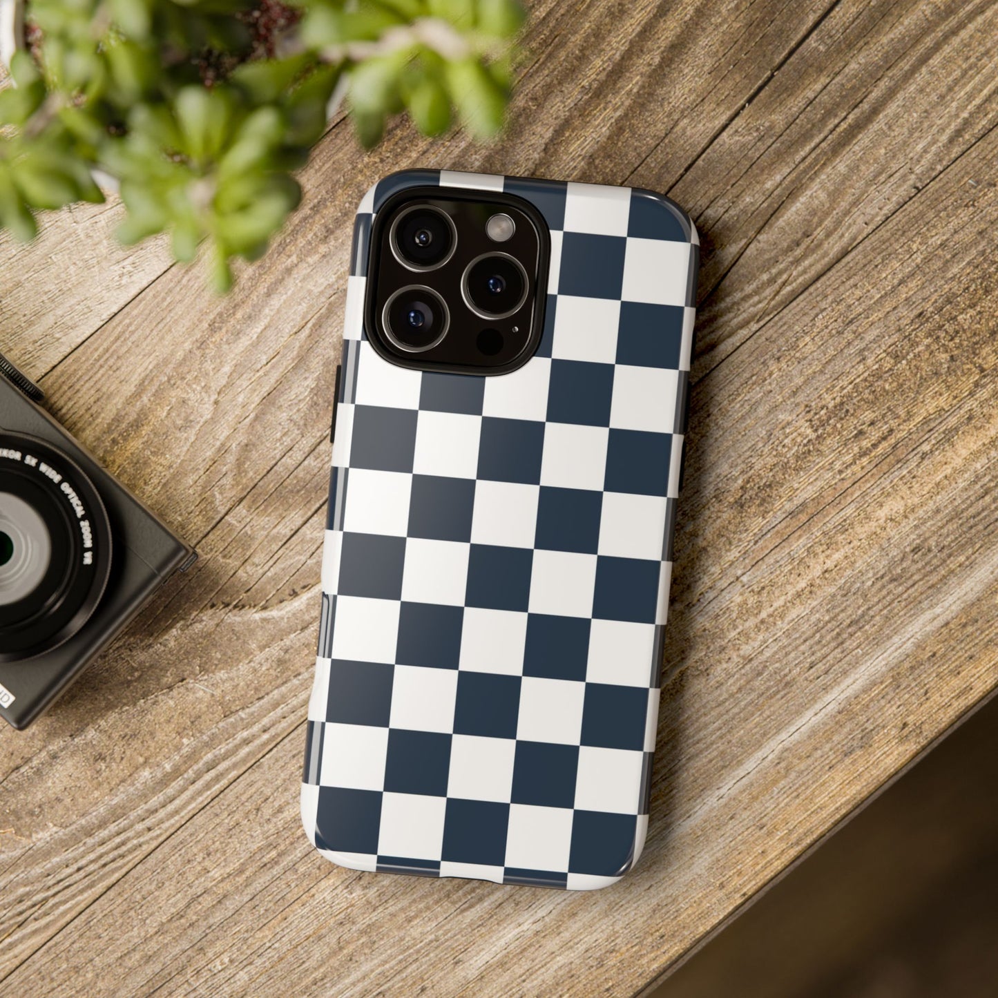Navy Checkerboard Phone Case, iPhone 17 Pro, 17, 16, 15, 14, 13, 12, 11, X, XR, XS MAX, Tough Case for iPhone