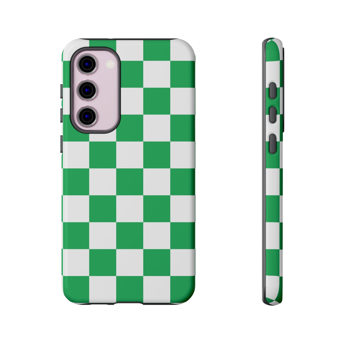 Green Checkered Phone Case, Phone Cases Samsung Galaxy S25, S25 Plus, S24, S24 Plus, S24 Ultra, S23, S22, S22 Plus, S21 Ultra, S21 FE, S20+