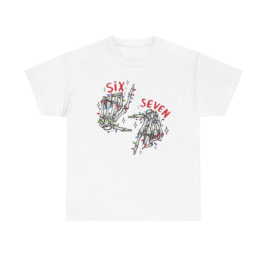 Six Seven Skeleton Hands T Shirt  Funny Halloween Christmas Tee for Men & Women | Cool Skeleton Hand Sign Graphic Shirt | Soft Cotton Top