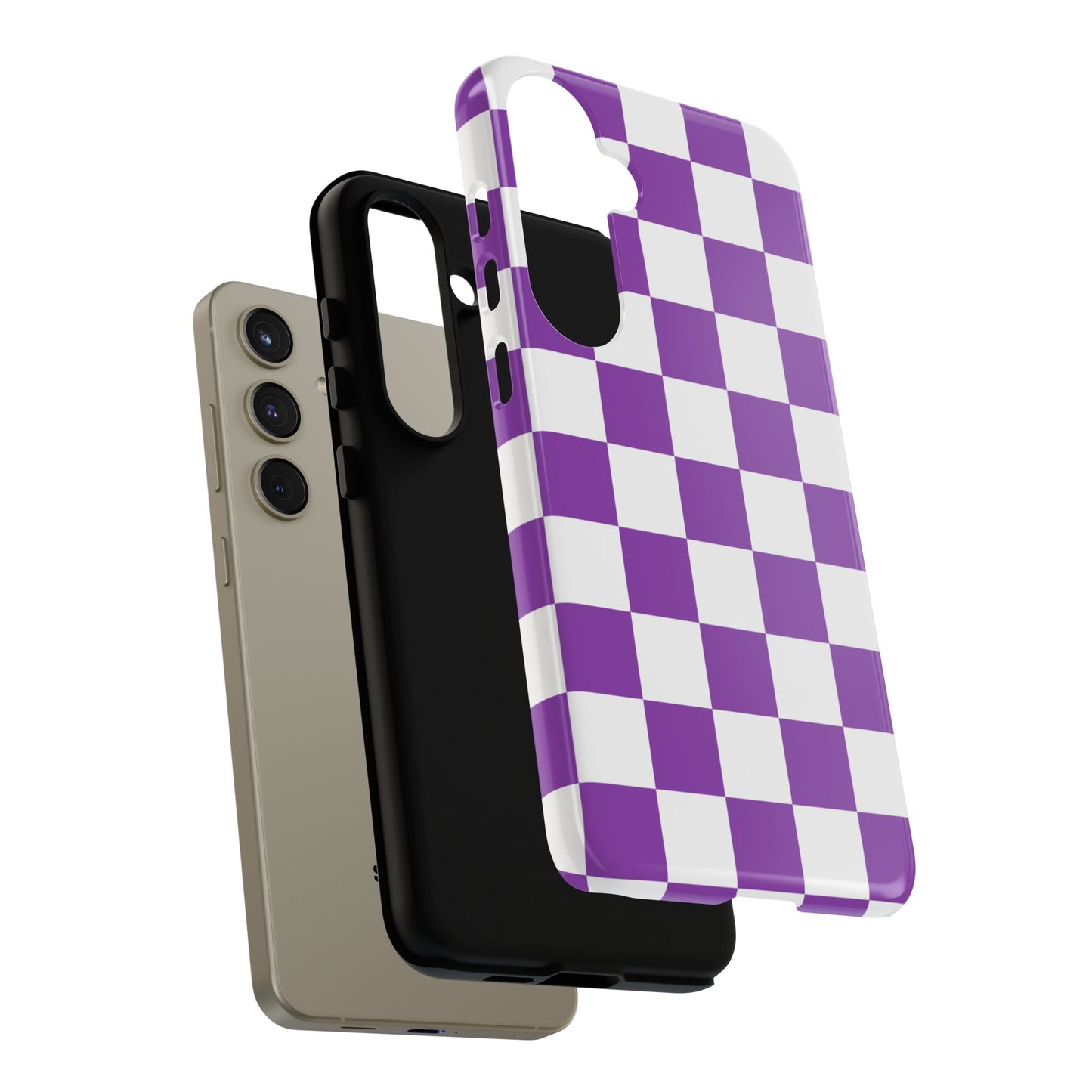 Purple Checkered Phone Case, Samsung Galaxy S25, S25 Plus, S24, S24 Plus, S24 Ultra, S23, S22, S22 Plus, S21 Ultra, S21 FE, S20+