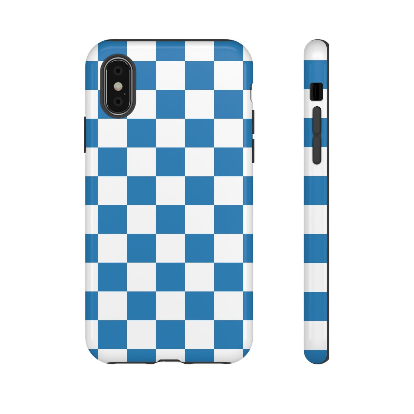Checkered Phone Case, iPhone 17 Pro, 17, 16, 15, 14, 13, 12, 11, X, XR, XS MAX, Smartphone Cover, Blue and White Mobile Protector