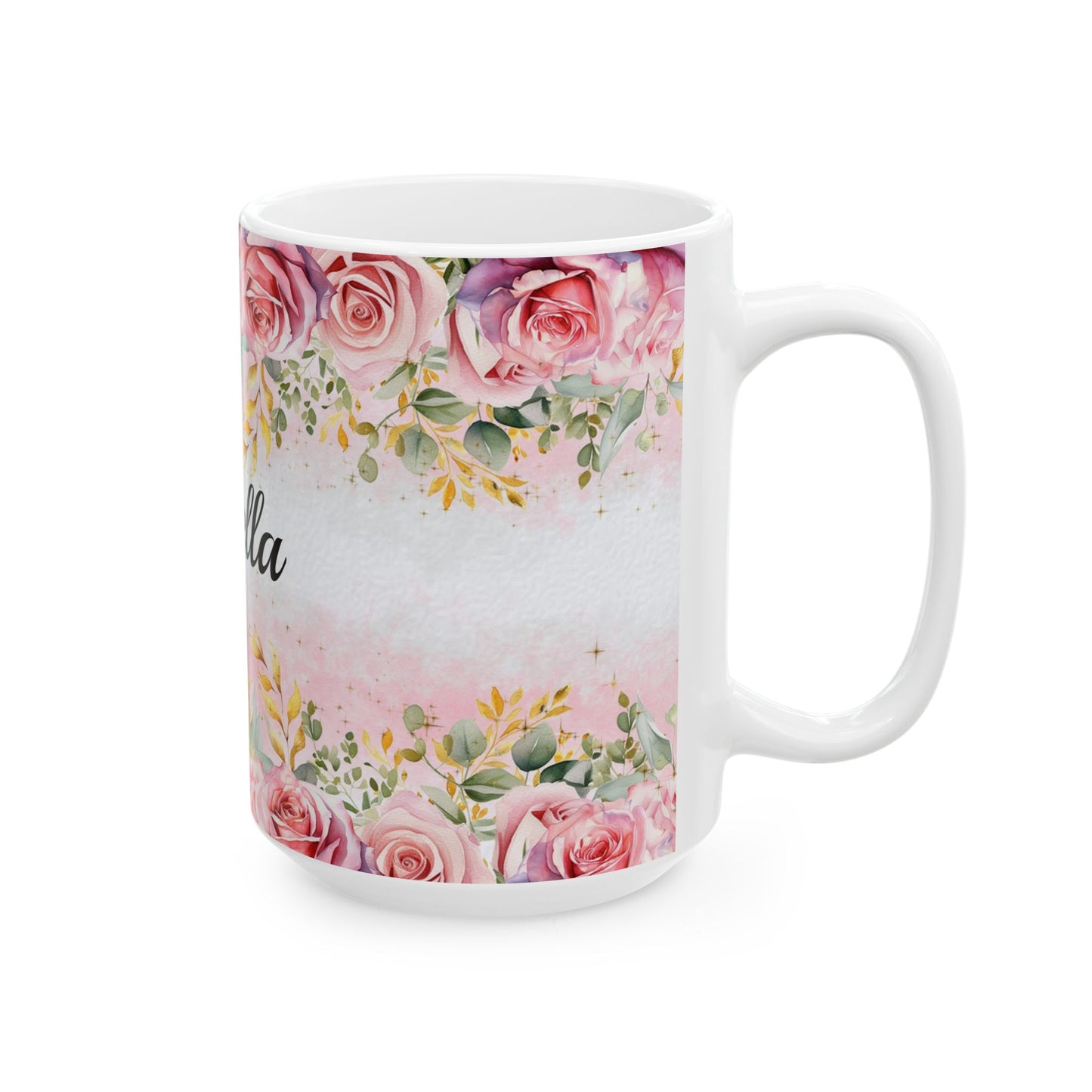 Personalized Floral Ceramic Mug, Custom Coffee Cup, Gift for Her, Birthday Mug, Cute Kitchenware, Bridesmaid Gift, Gift for Her
