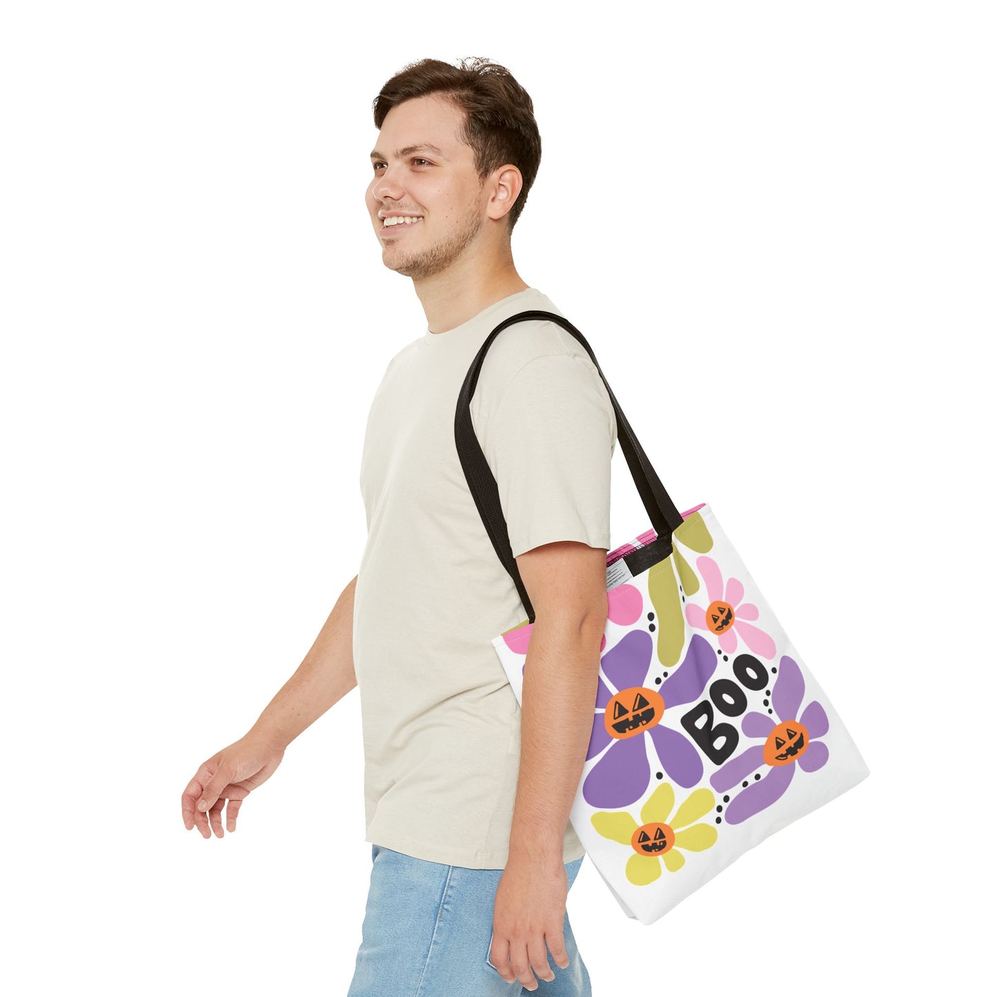 Halloween Floral Tote Bag, Eco-Friendly Shopping Tote, Seasonal Gift Bag, Trick or Treat Tote, Fall Decor Carryall