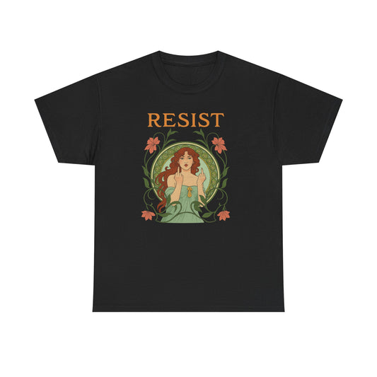 Resist Art Nouveau Woman Tee, Feminist Vintage Shirt, Botanical Activist T-Shirt, Retro Feminism Gift, Empowerment Top, Mucha Anti Trump