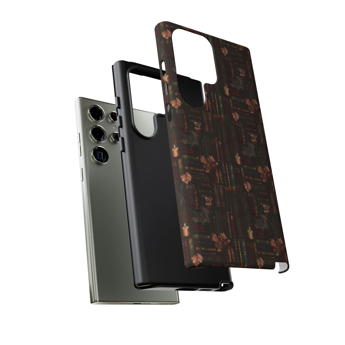 Gothic Phone Case Dark Academia Literary iPhone Samsung Cover with Books & Flowers, Phone case