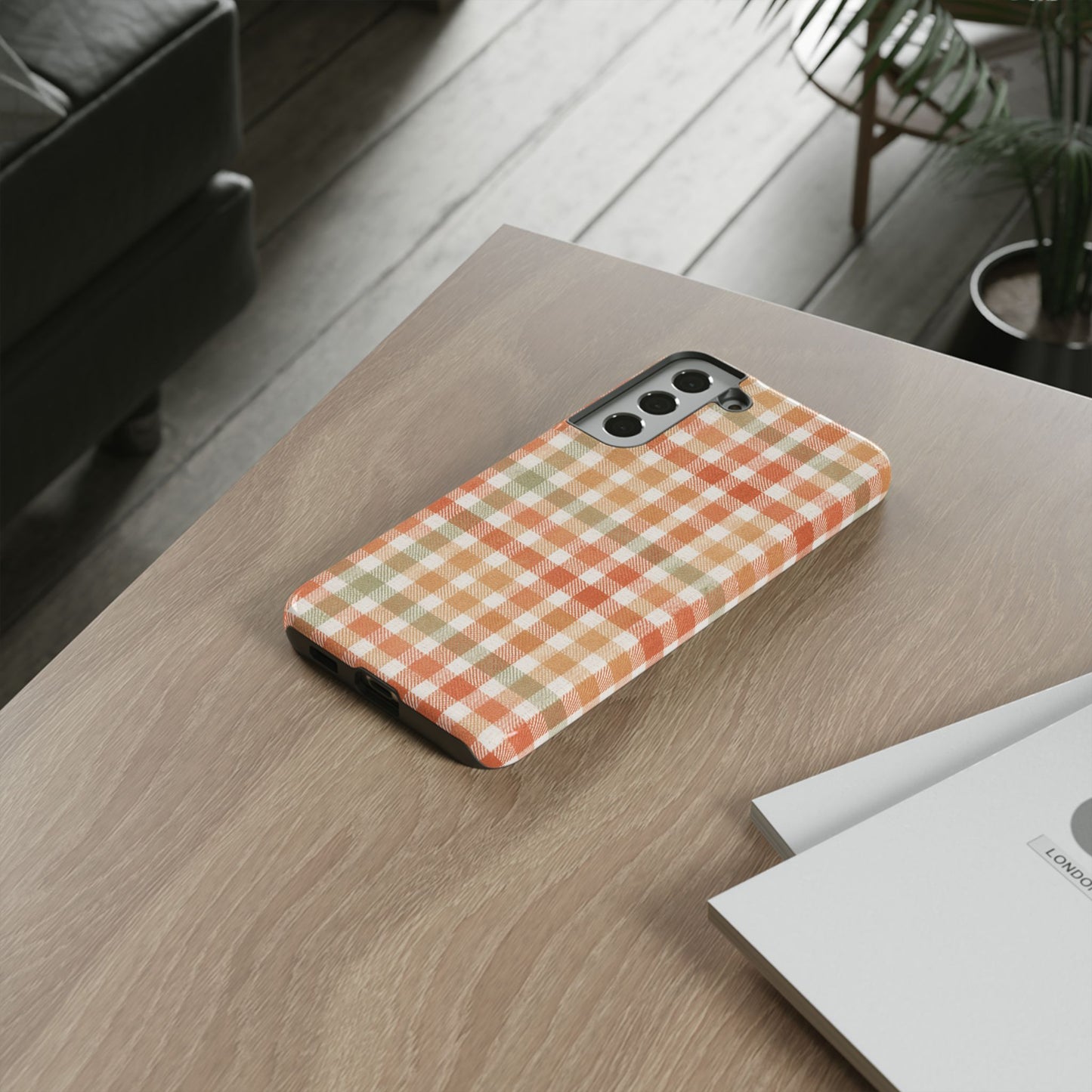 Boho Checkered Phone Case | Neutral Aesthetic Plaid Case | Retro Minimalist Check Design | iPhone Cover | Samsung Cover