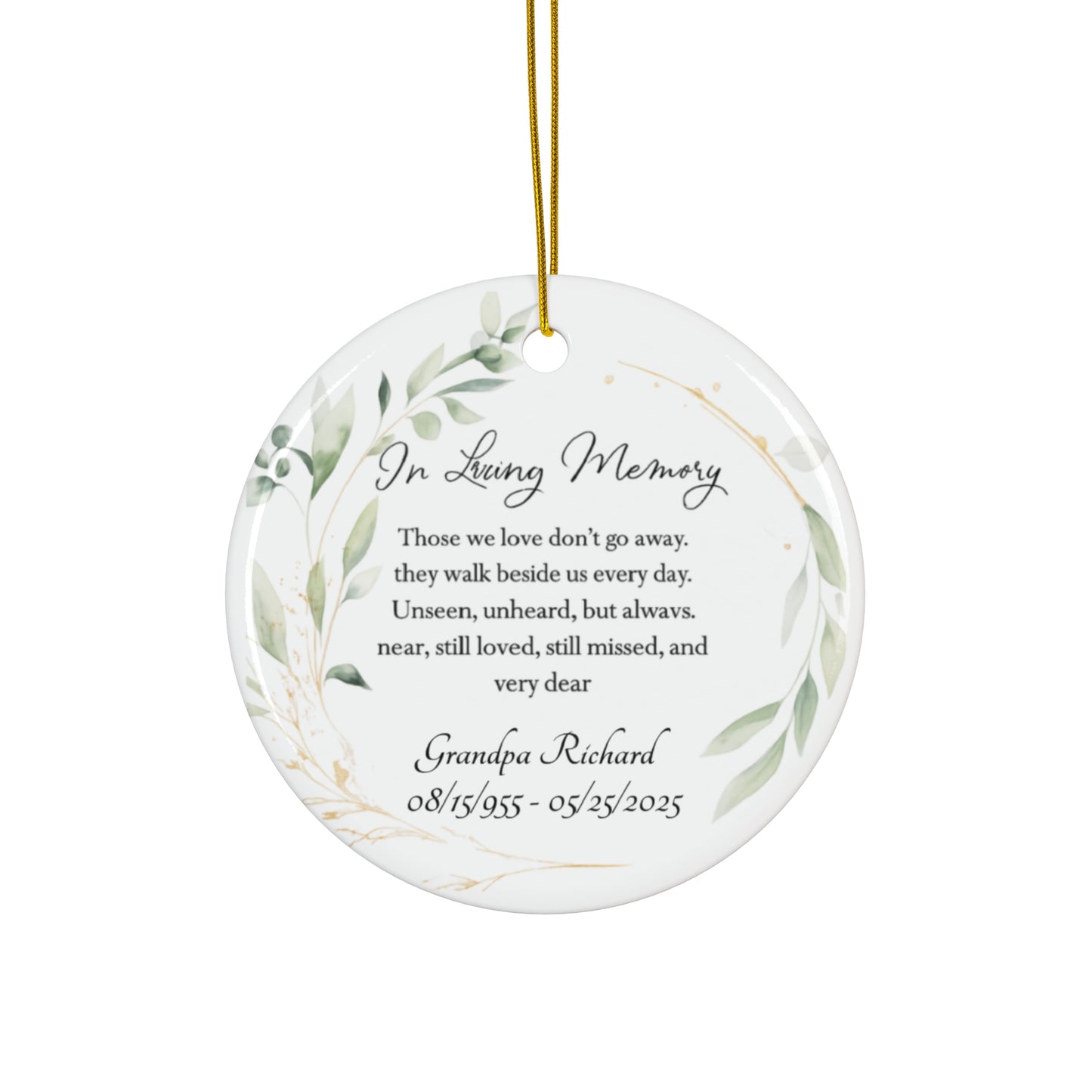 Personalized Memorial Christmas Ornament Tribute Decoration for Remembrance, Loss of Loved One Keepsake, Holiday Decoration, Sympathy Gift,
